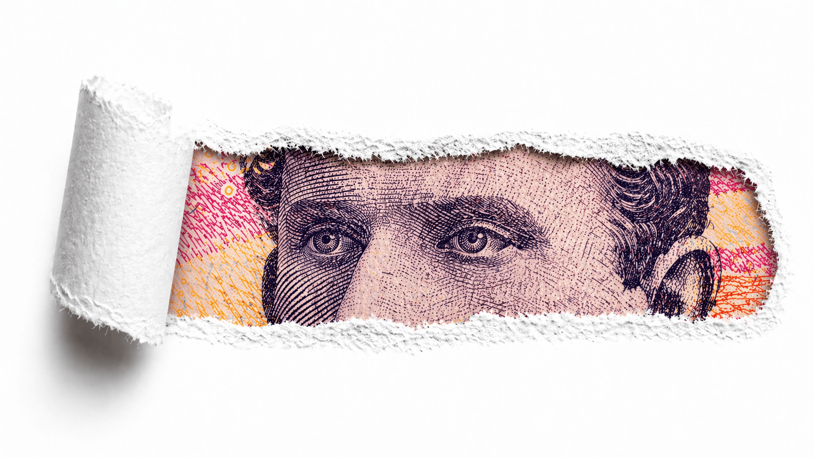 Torn paper reveals a portrait — Investering, radikalt forenklet.