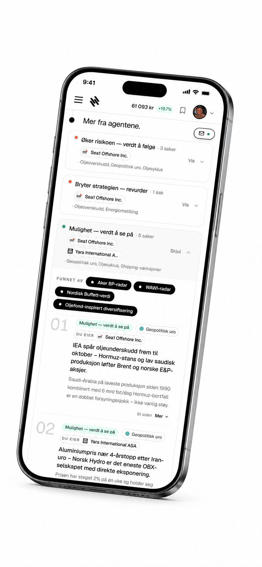 Børsro agent-feed på telefon